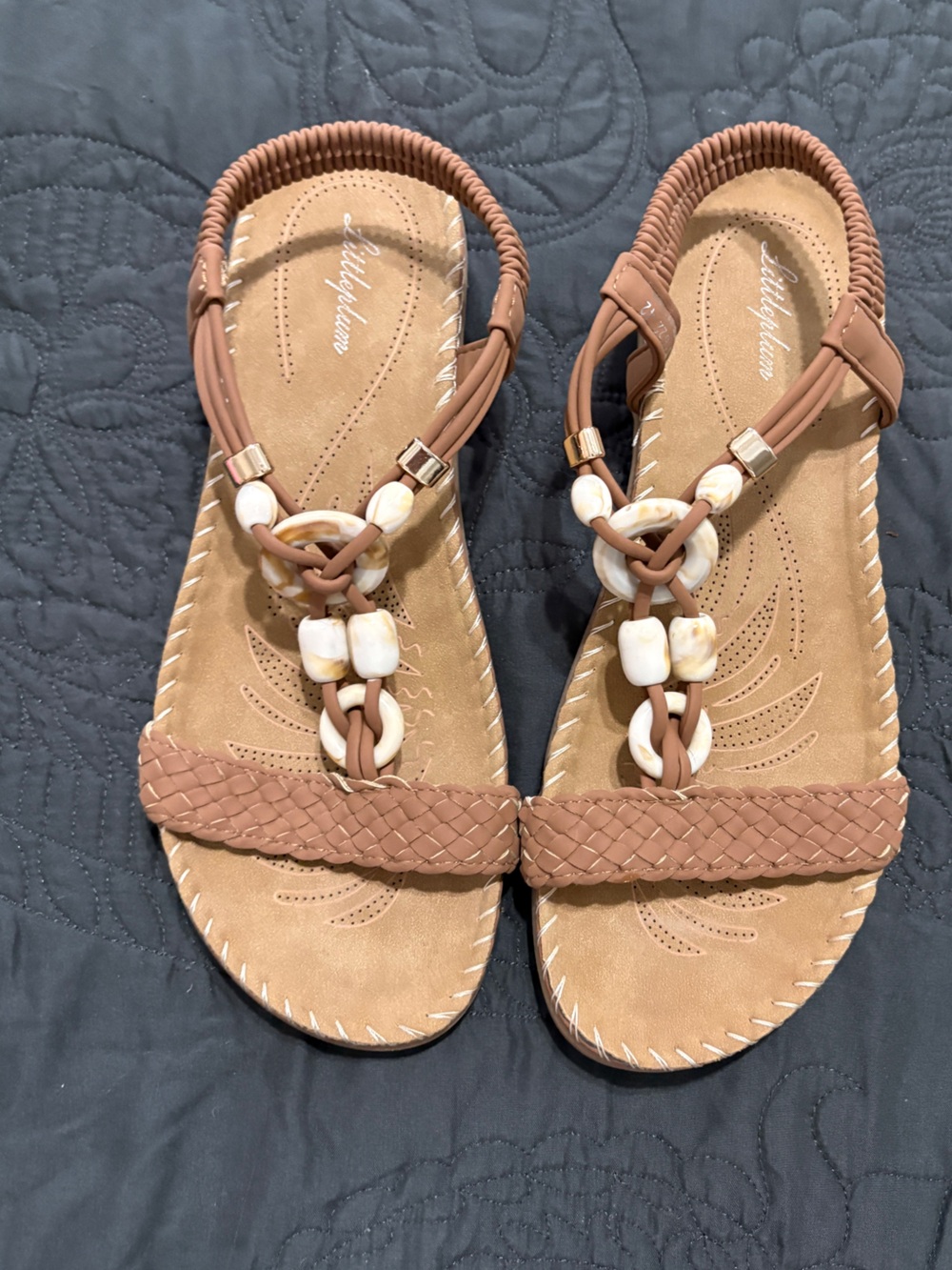 Tan Beaded Braided Women's Sandals